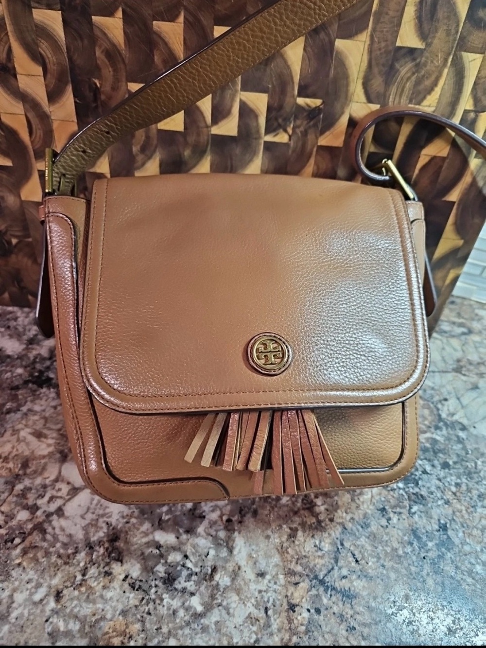 Tory Burch Tan Leather Tassel Crossbody